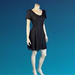 90s Black LACE  STRAPPY Back Goth Lolita Skater Dress / S XS